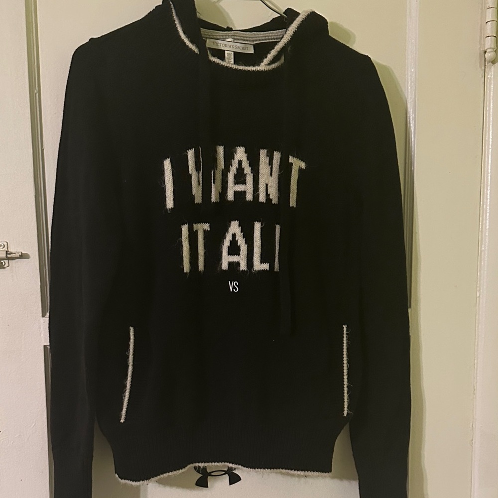 Victoria's Secret Black Sweater Hoodie with White  Trim